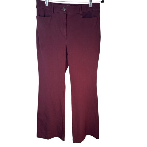 2/$30 Loft The Sutton Flare Pants Size 6 Burgundy Cotton Blend - Picture 1 of 16